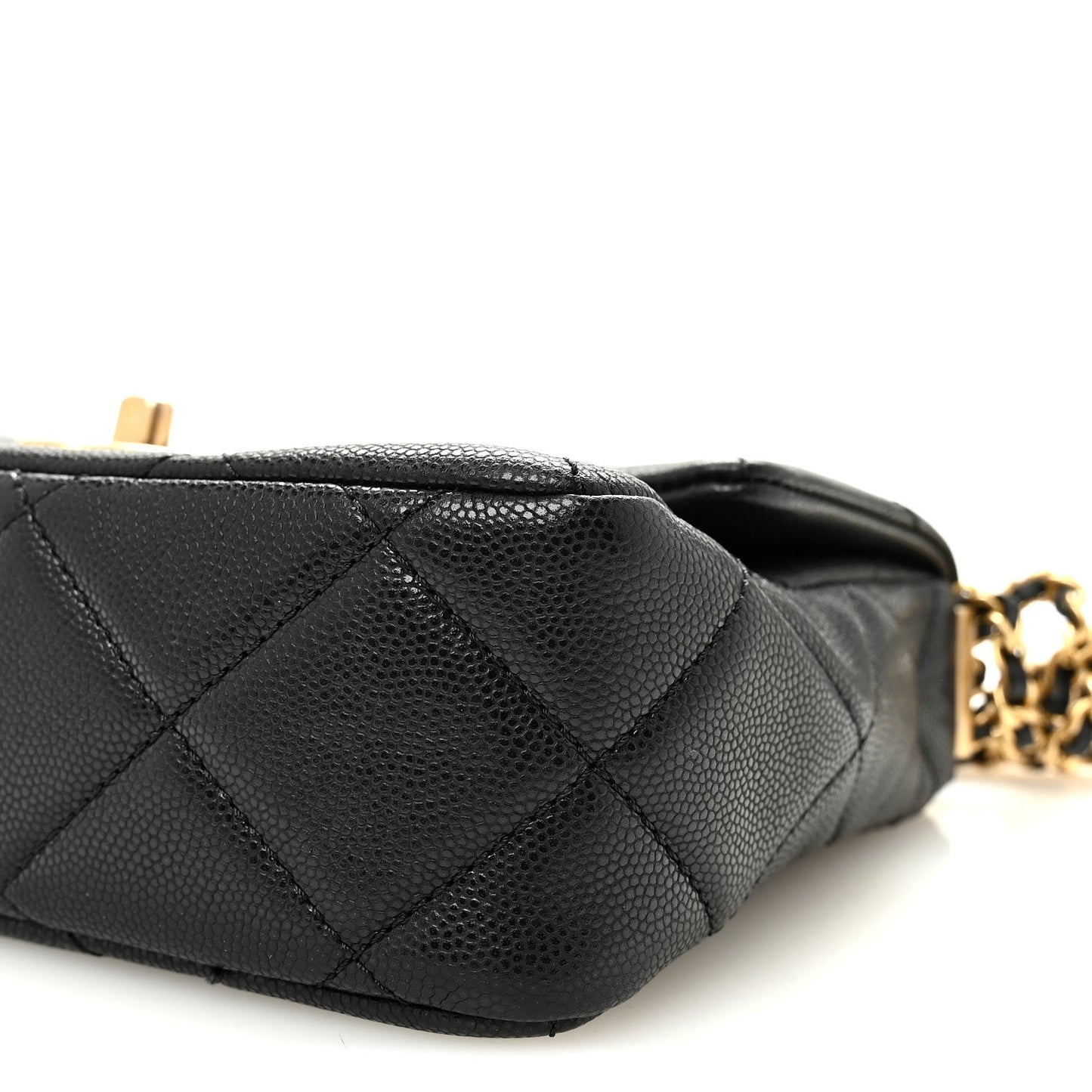 Shiny Caviar Quilted Mini Chain Messenger Flap Bag Black