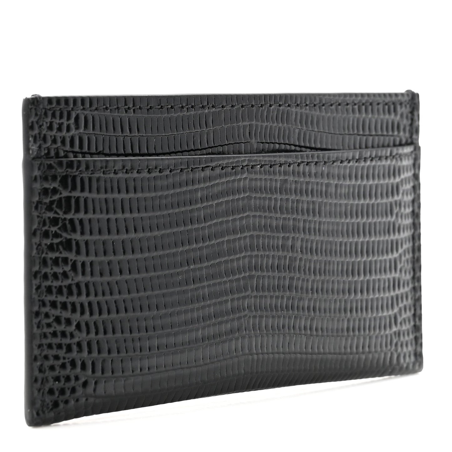 Calfskin Lizard Embossed Card Holder Black