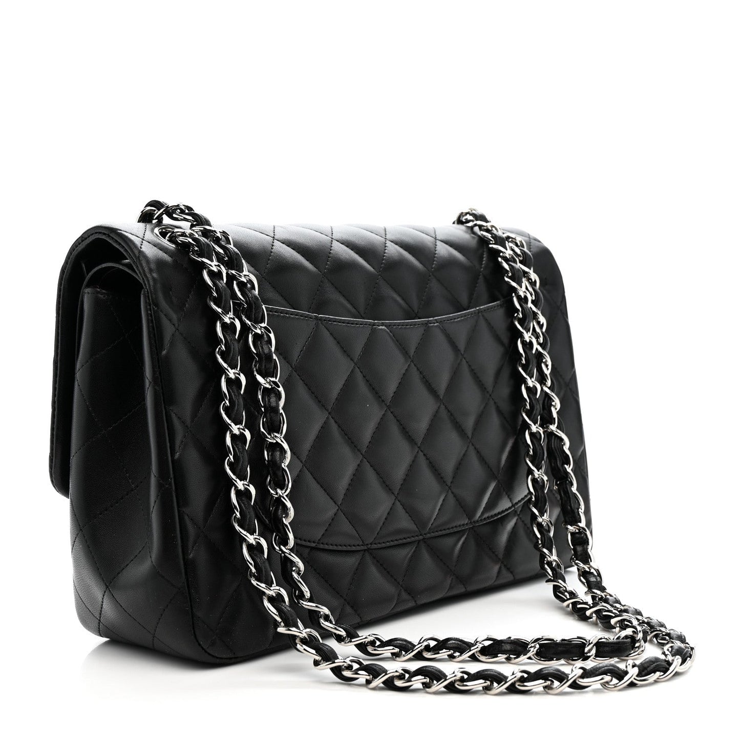 Lambskin Quilted Jumbo Double Flap Black