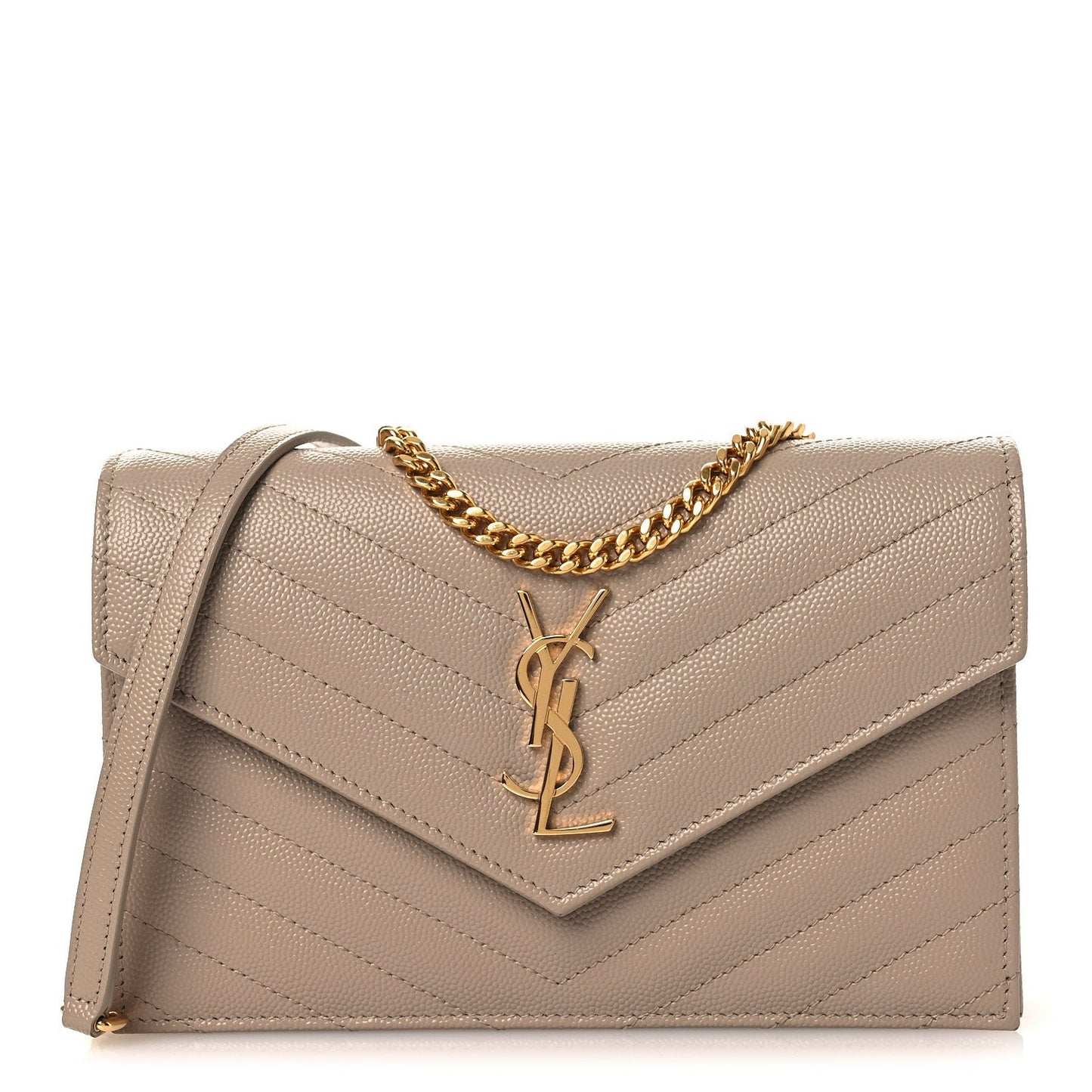 Grain De Poudre Matelasse Chevron Monogram Envelope Chain Wallet Dark Beige