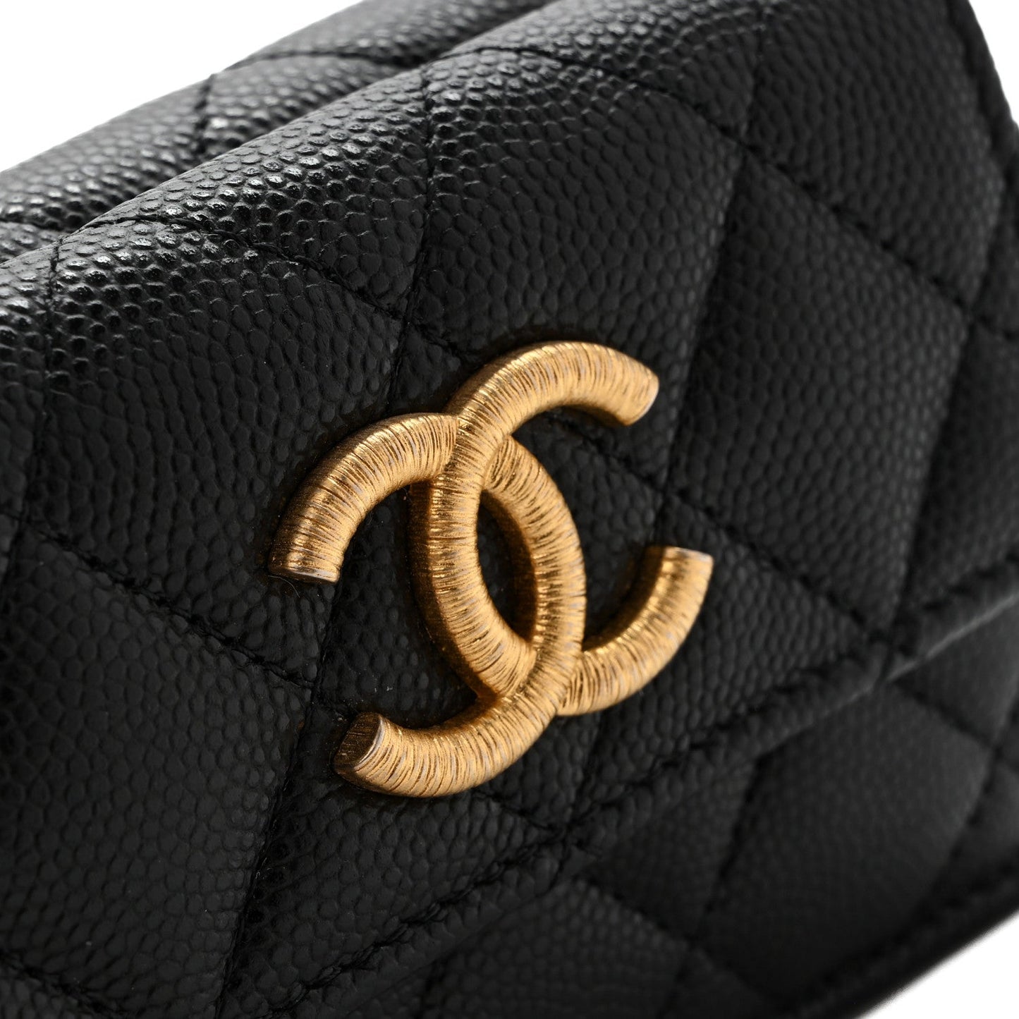 Caviar Quilted Textured CC Tri-Fold Flap Wallet Black