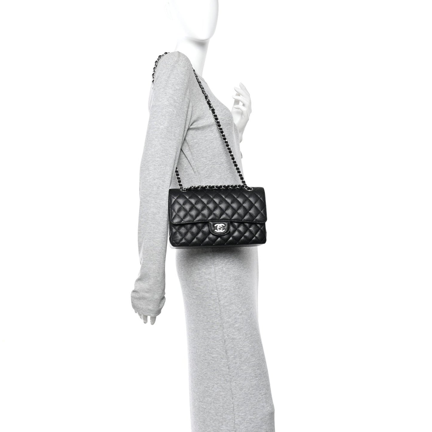 Caviar Quilted Medium Double Flap Black