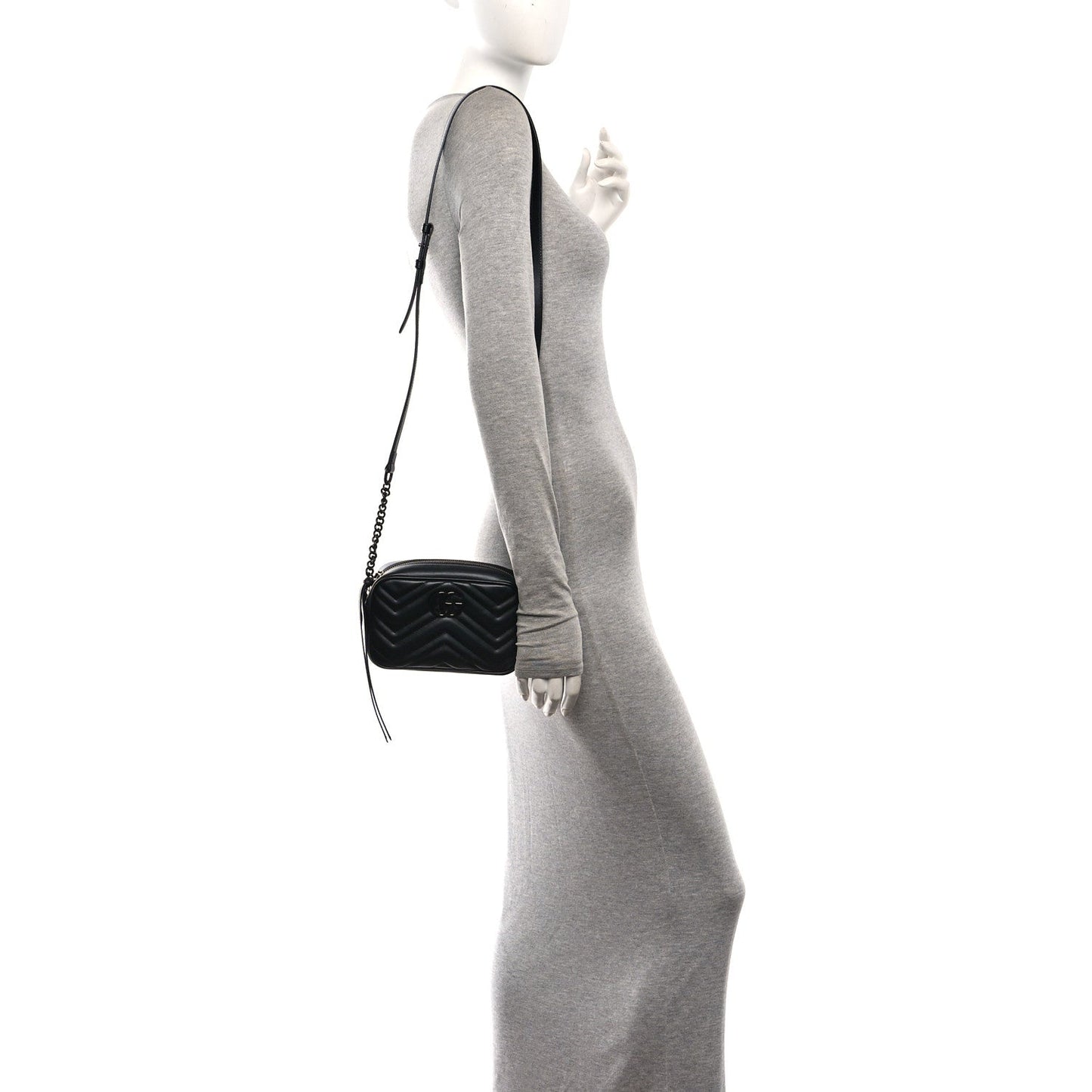 Calfskin Matelasse Monochrome Mini GG Marmont Chain Shoulder Bag Black