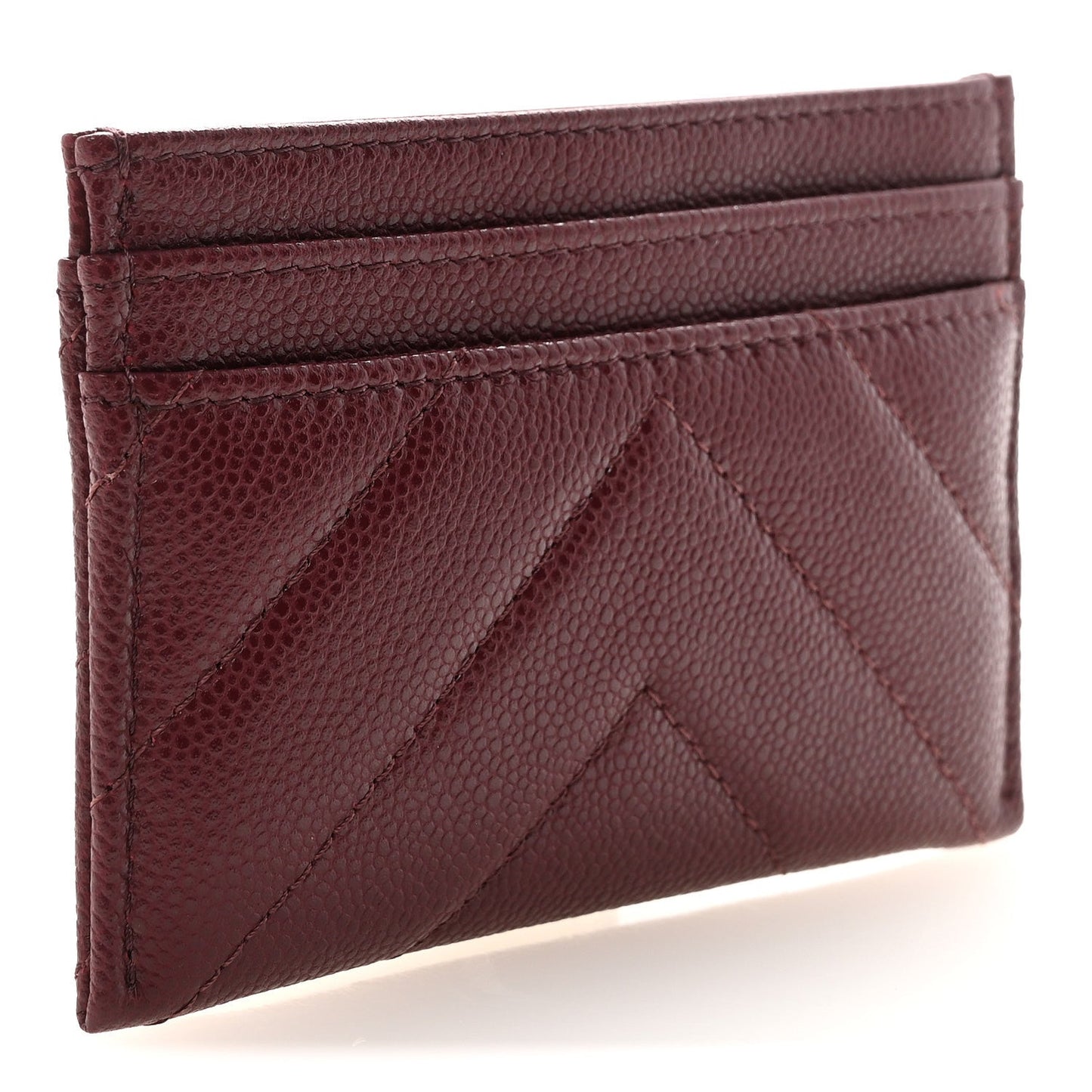 Shiny Caviar Chevron Quilted Card Holder Dark Burgundy