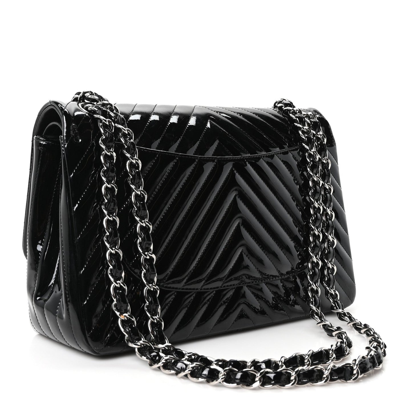 Patent Chevron Quilted Jumbo Double Flap Black