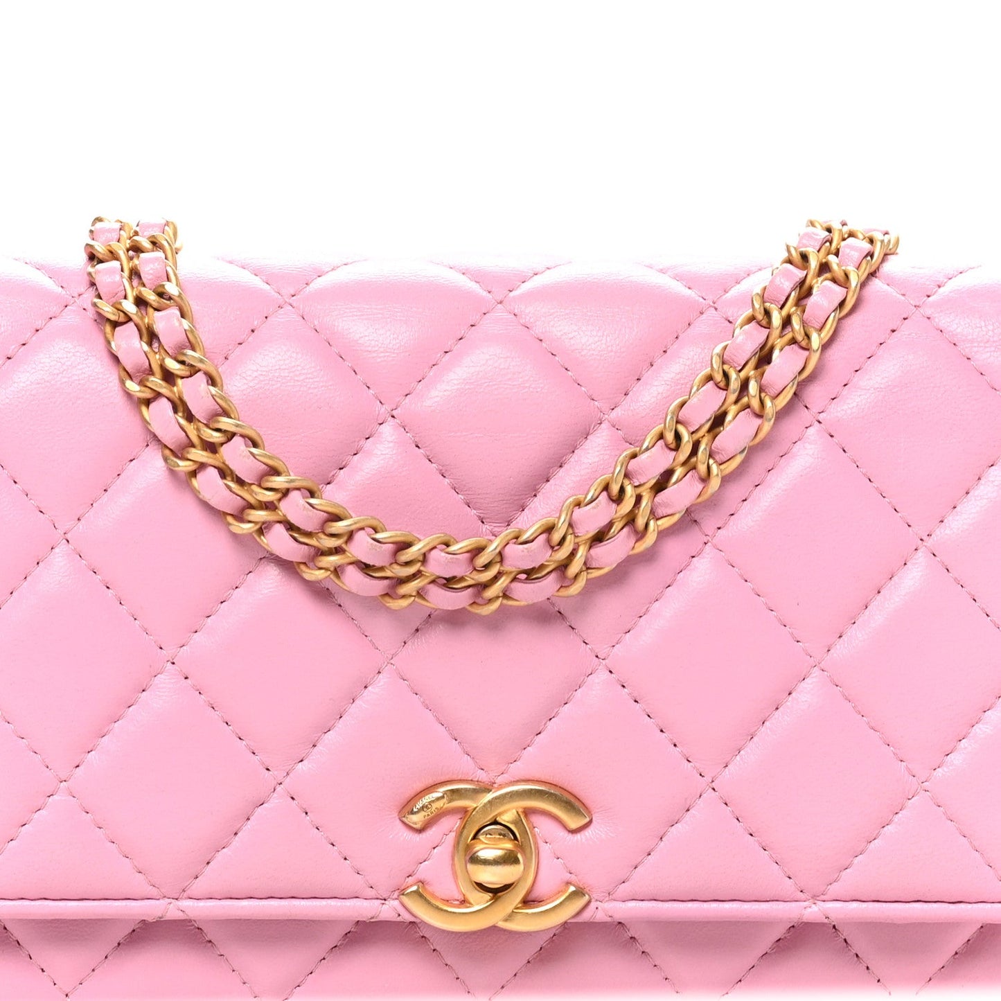 Lambskin Quilted Secret CC Wallet On Chain WOC Pink