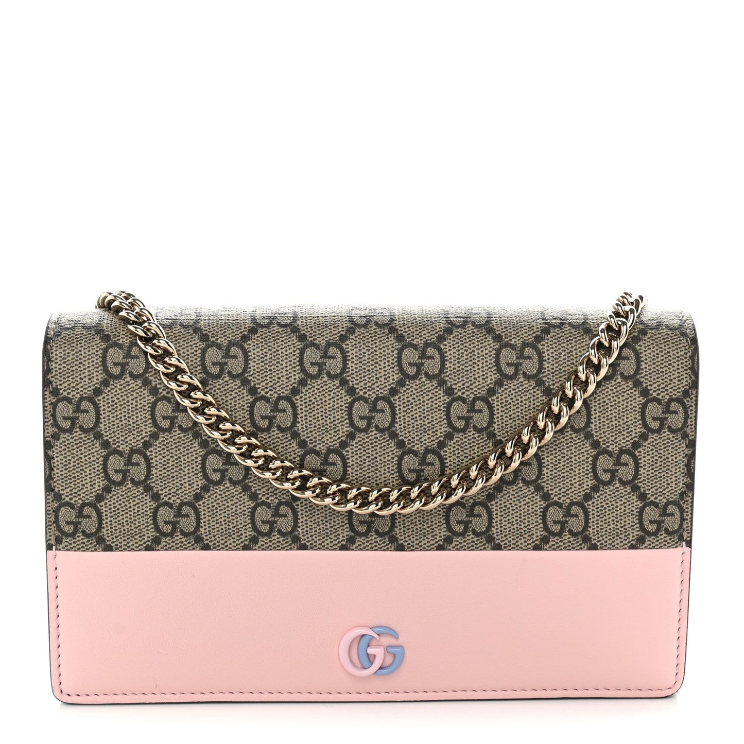 GG Supreme Monogram Bi-Color GG Marmont Chain Wallet Souffle Rose Ebony
