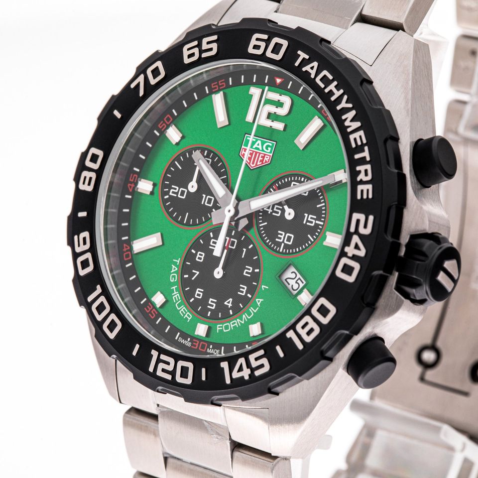 Tag Heuer Formula 1  Chronograph Green Dial Silver Steel Strap Watch for Men - CAZ101AP.BA0842