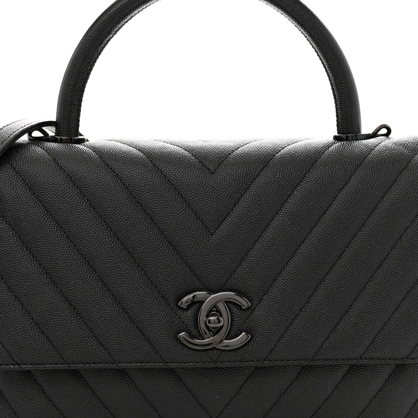 Caviar Chevron Quilted Small Coco Handle Flap So Black