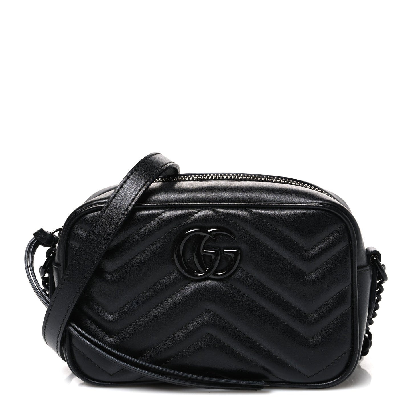 Calfskin Matelasse Monochrome Mini GG Marmont Chain Shoulder Bag Black
