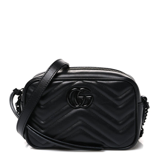 Calfskin Matelasse Monochrome Mini GG Marmont Chain Shoulder Bag Black
