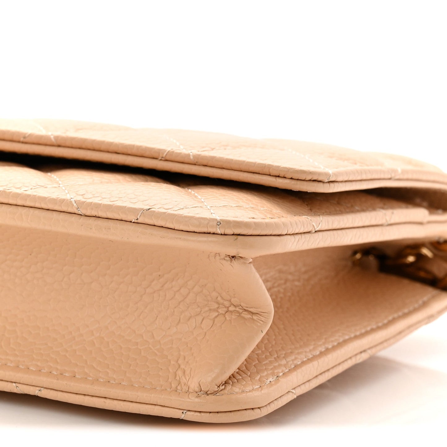 Caviar Quilted Wallet on Chain WOC Beige