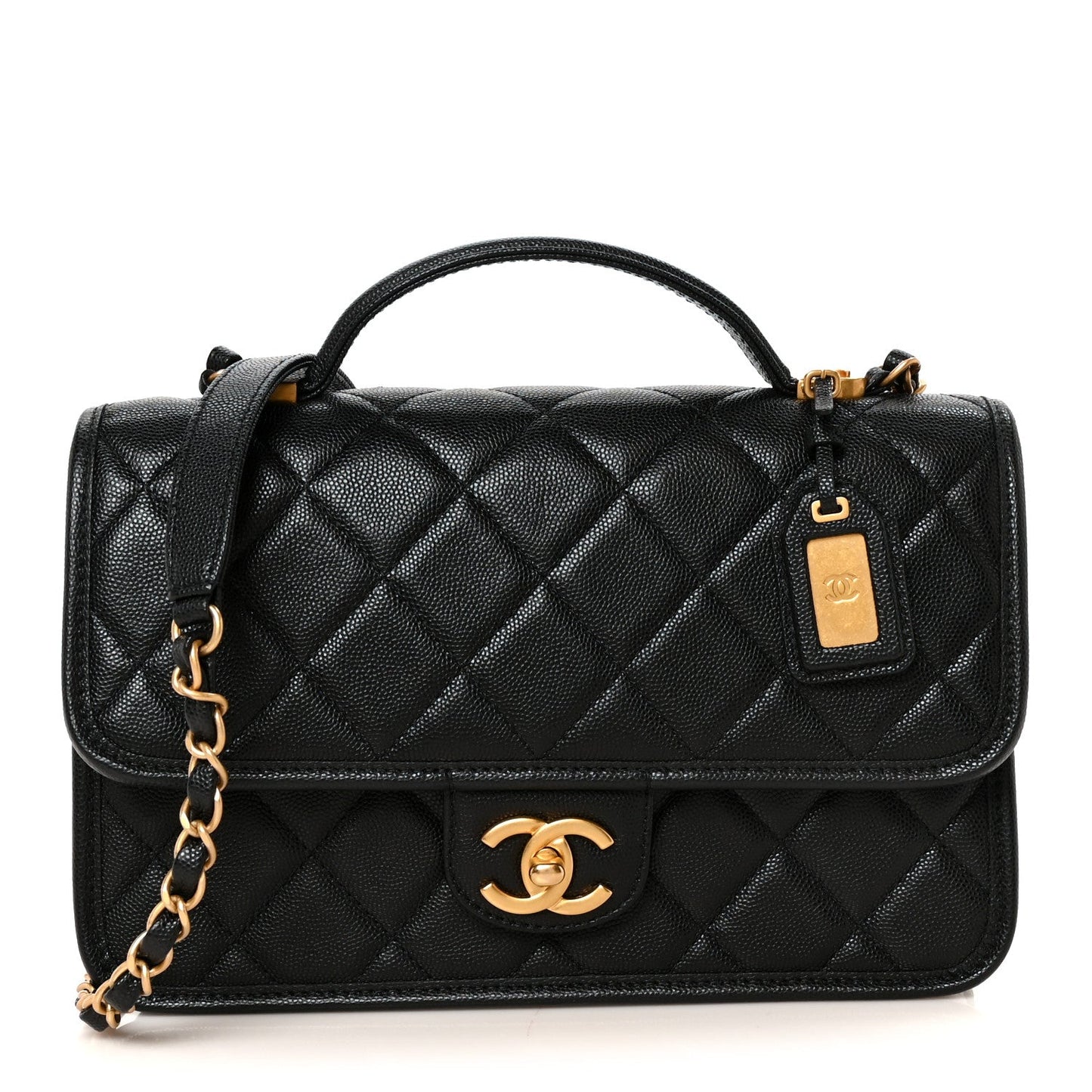 Caviar Quilted School Memory Small Top Handle Flap Black