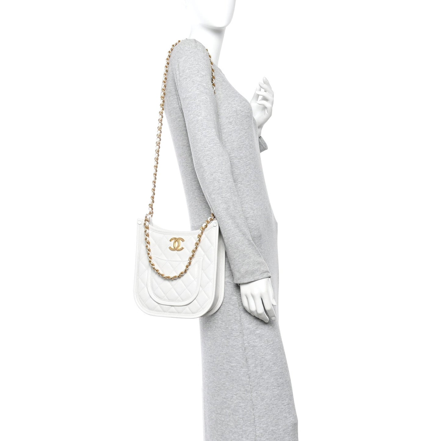 Calfskin Quilted Small Hobo White