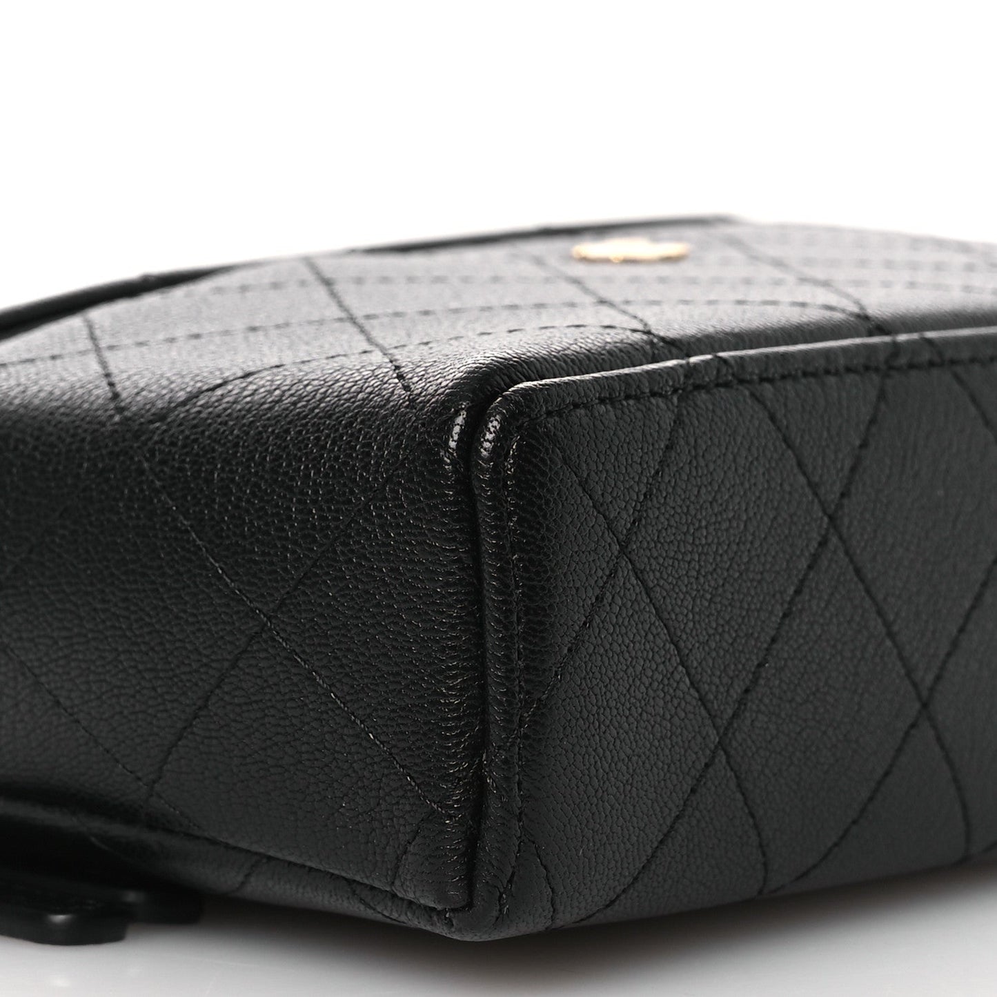 Goatskin Stitched Top Handle Slim Vanity With Chain Black