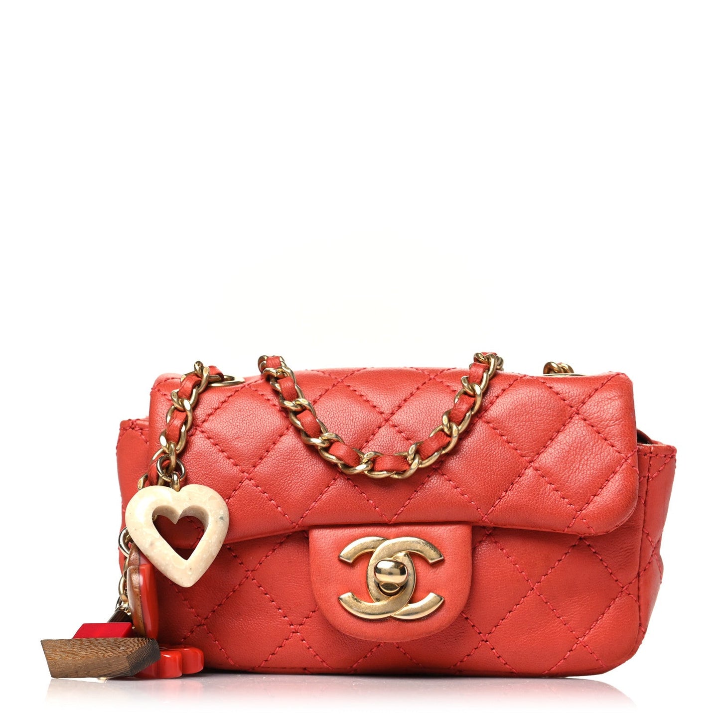 Lambskin Quilted Extra Mini Cruise Charm Flap Coral