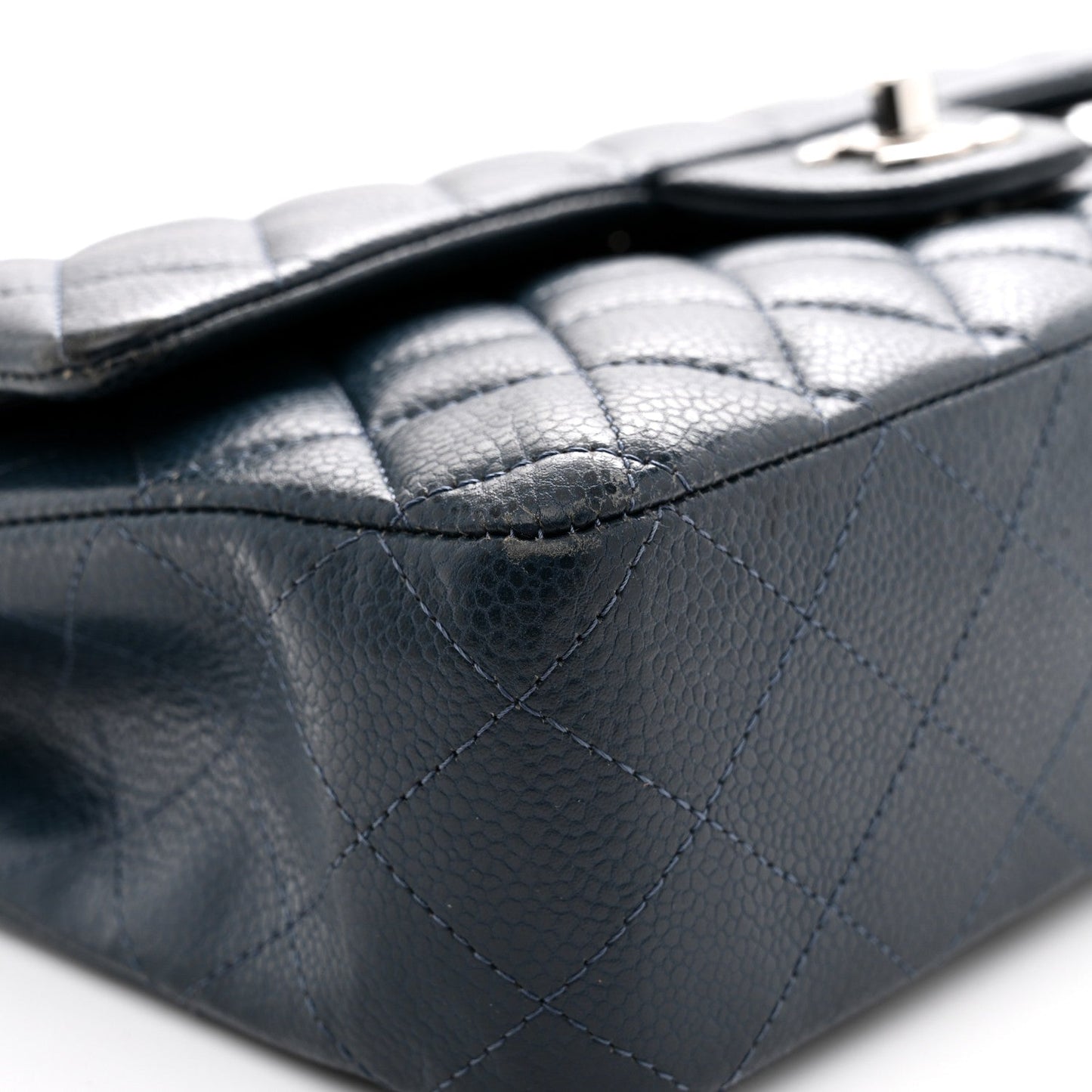 Caviar Quilted Medium Double Flap Navy