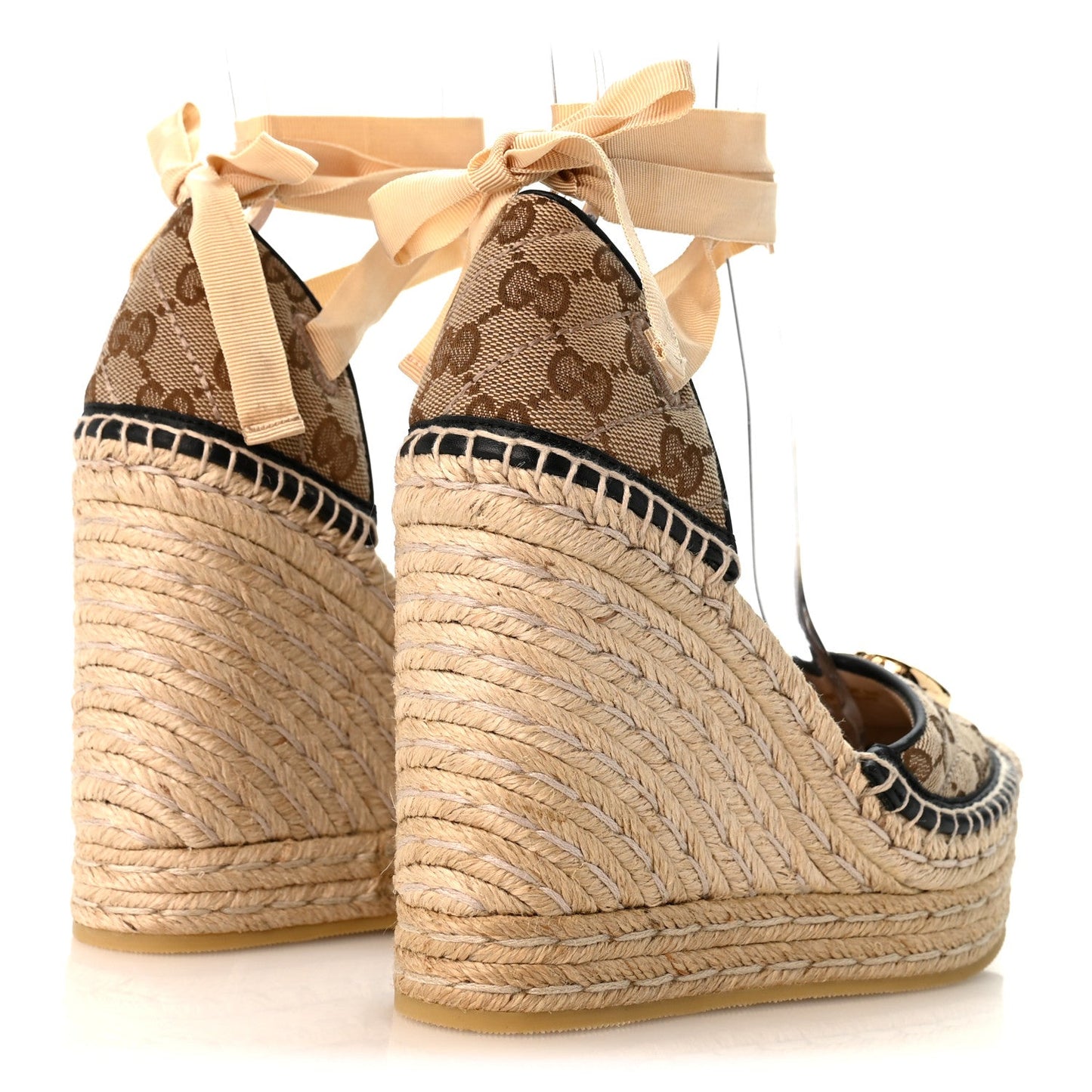 Monogram Matelasse GG Marmont Ankle Wrap Platform 35/120mm Espadrille Wedges 37 Beige Ebony Black Sand Storm