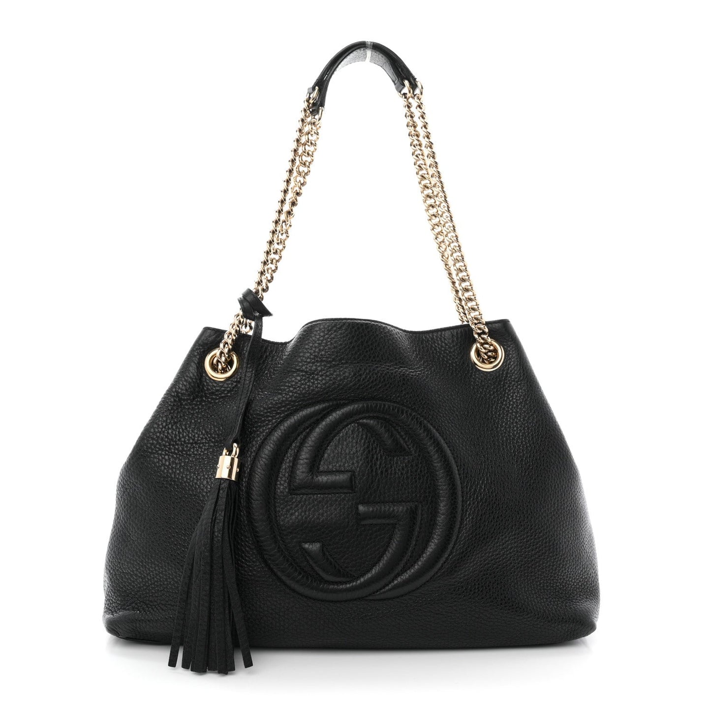 Pebbled Calfskin Medium Soho Chain Shoulder Bag Black