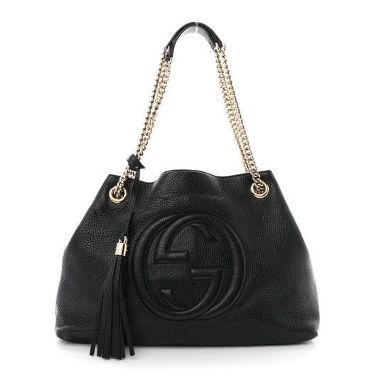 Pebbled Calfskin Medium Soho Chain Shoulder Bag Black