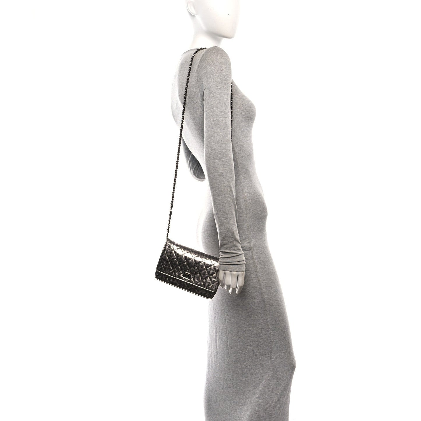 Metallic Striped Calfskin Reissue Wallet On Chain WOC Silver