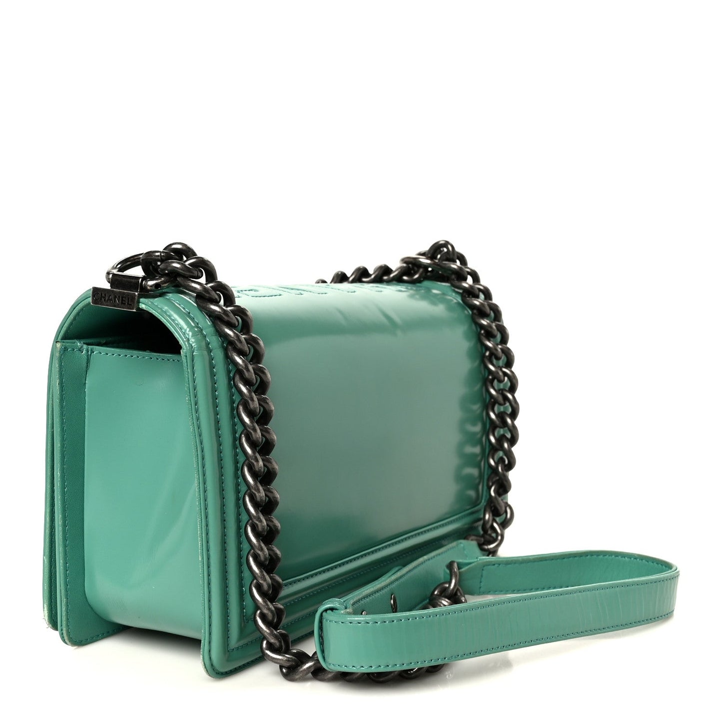 Glazed Calfskin Medium Boy Flap Green