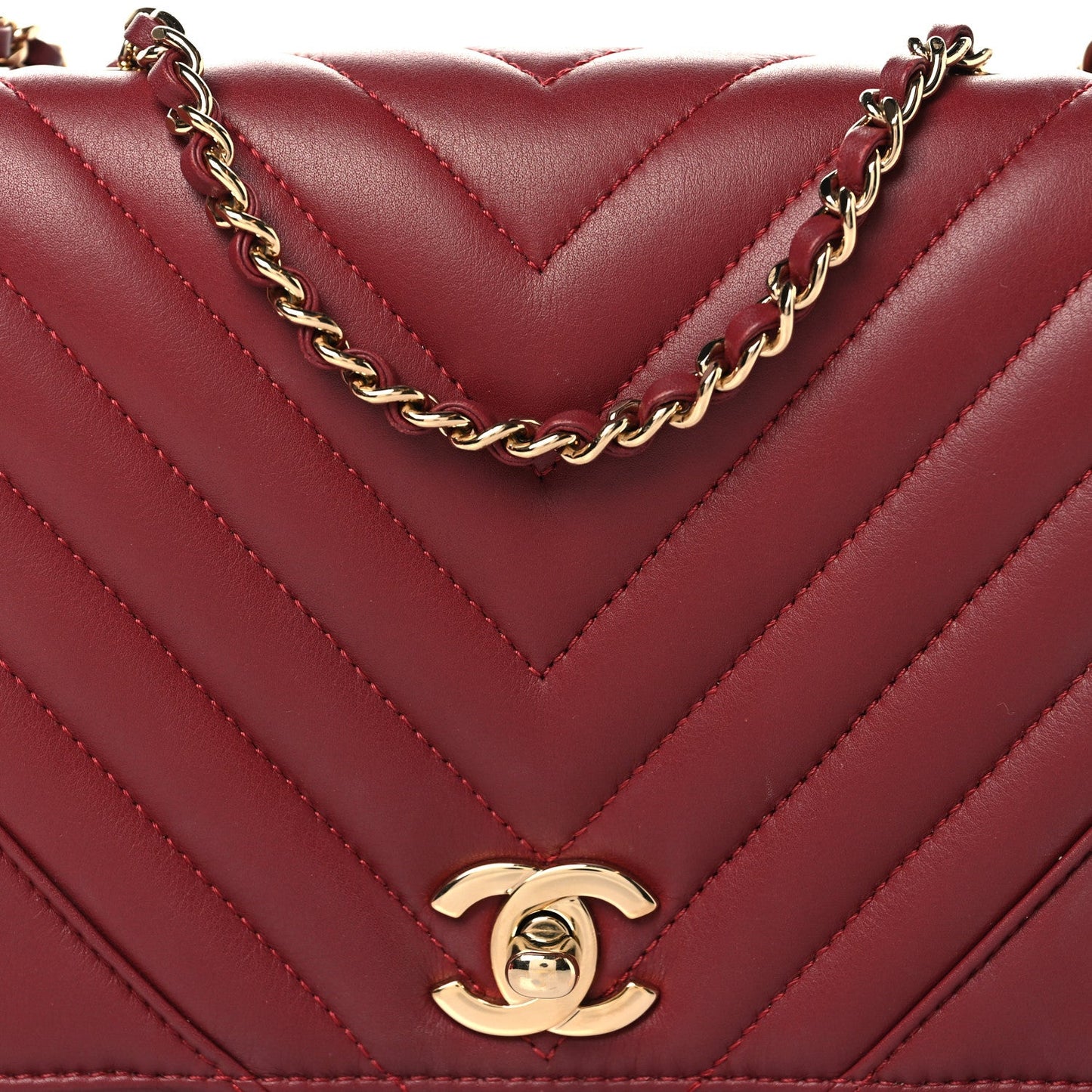 Calfskin Chevron Quilted Mini Statement Flap Burgundy