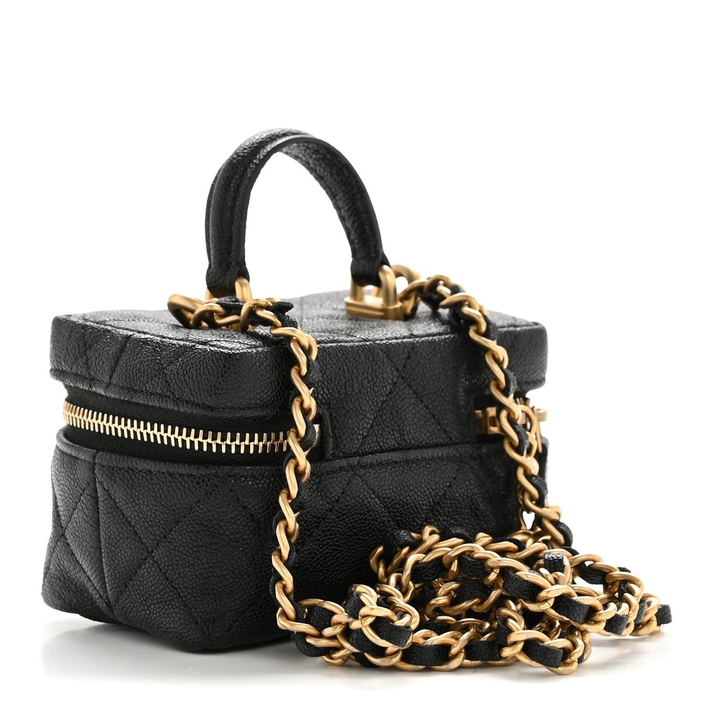 Caviar Quilted Mini Top Handle Vanity With Chain Black