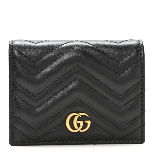 Calfskin Matelasse GG Marmont Card Case Wallet Black