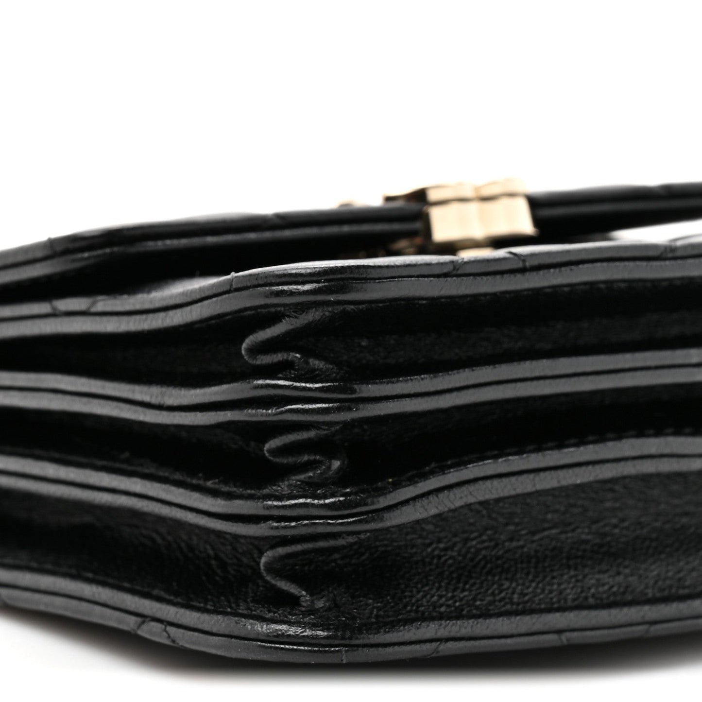 Lambskin Metal Quilted Top Handle Flap Clutch With Chain Black