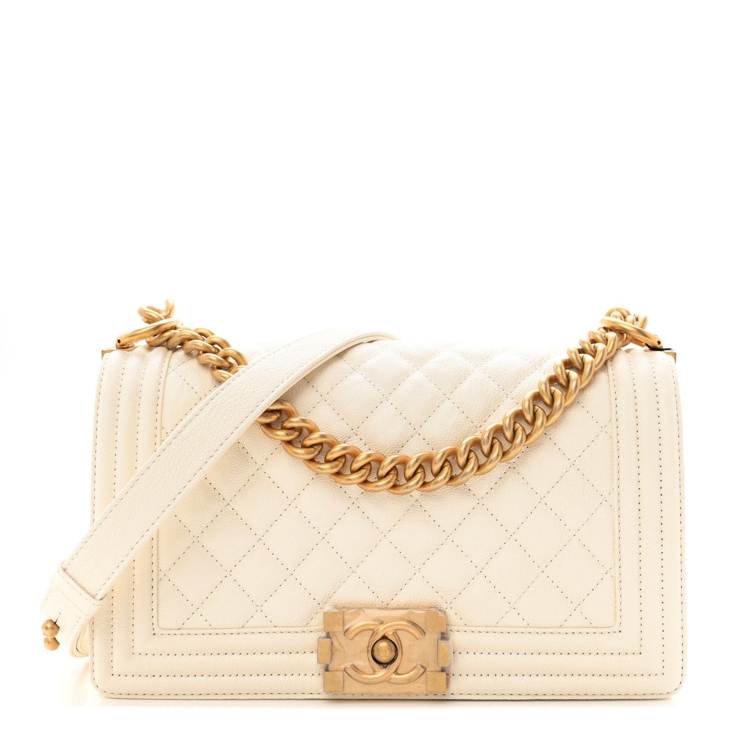 Caviar Quilted Medium Boy Flap White