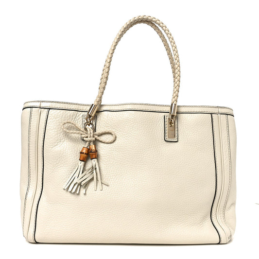 Pebbled Calfskin Medium Bella Tote Off White