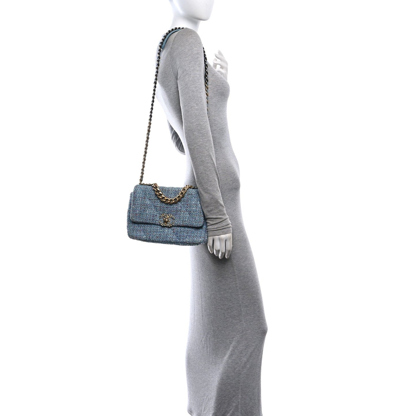 Tweed Quilted Medium Chanel 19 Flap Blue Multicolor