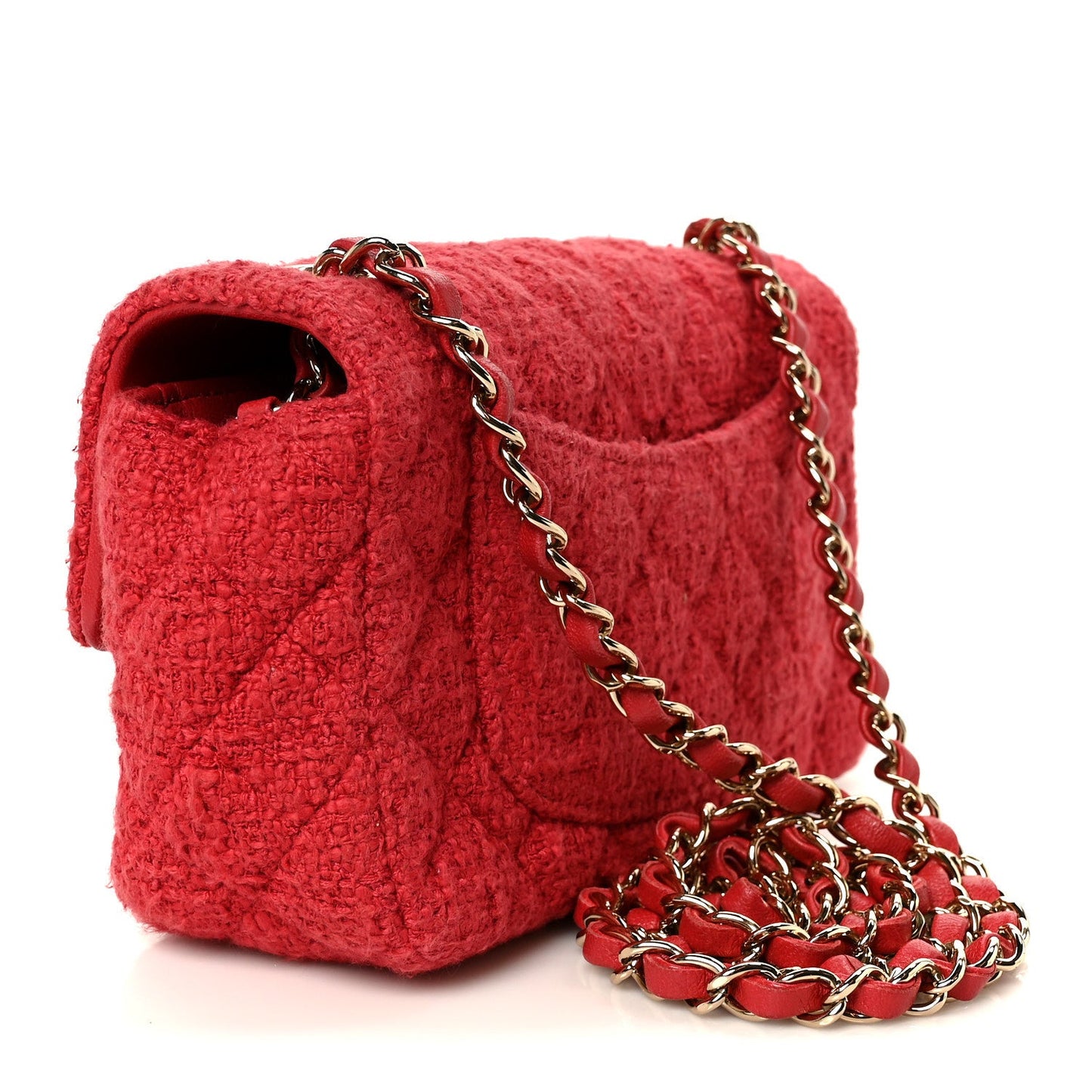 Tweed Quilted Mini Rectangular Flap Red