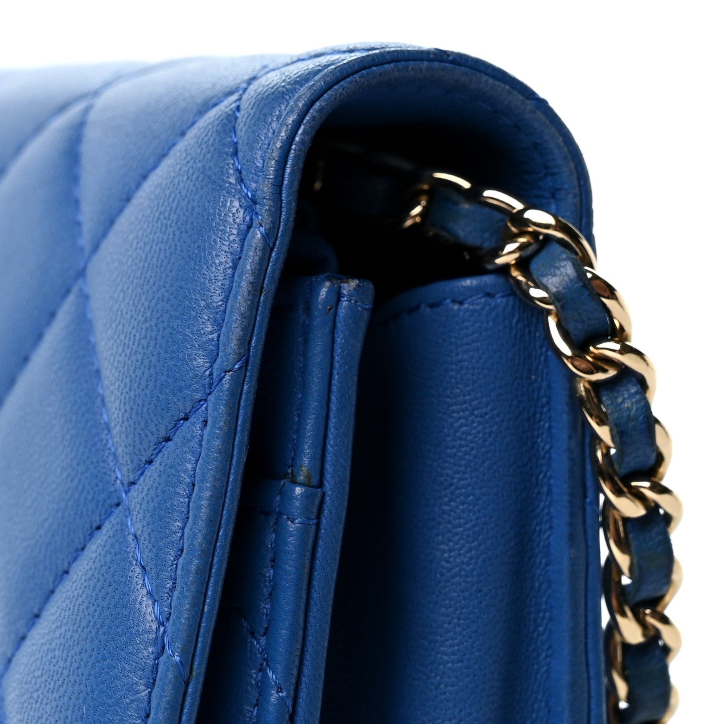 Lambskin Quilted Wallet On Chain WOC Blue