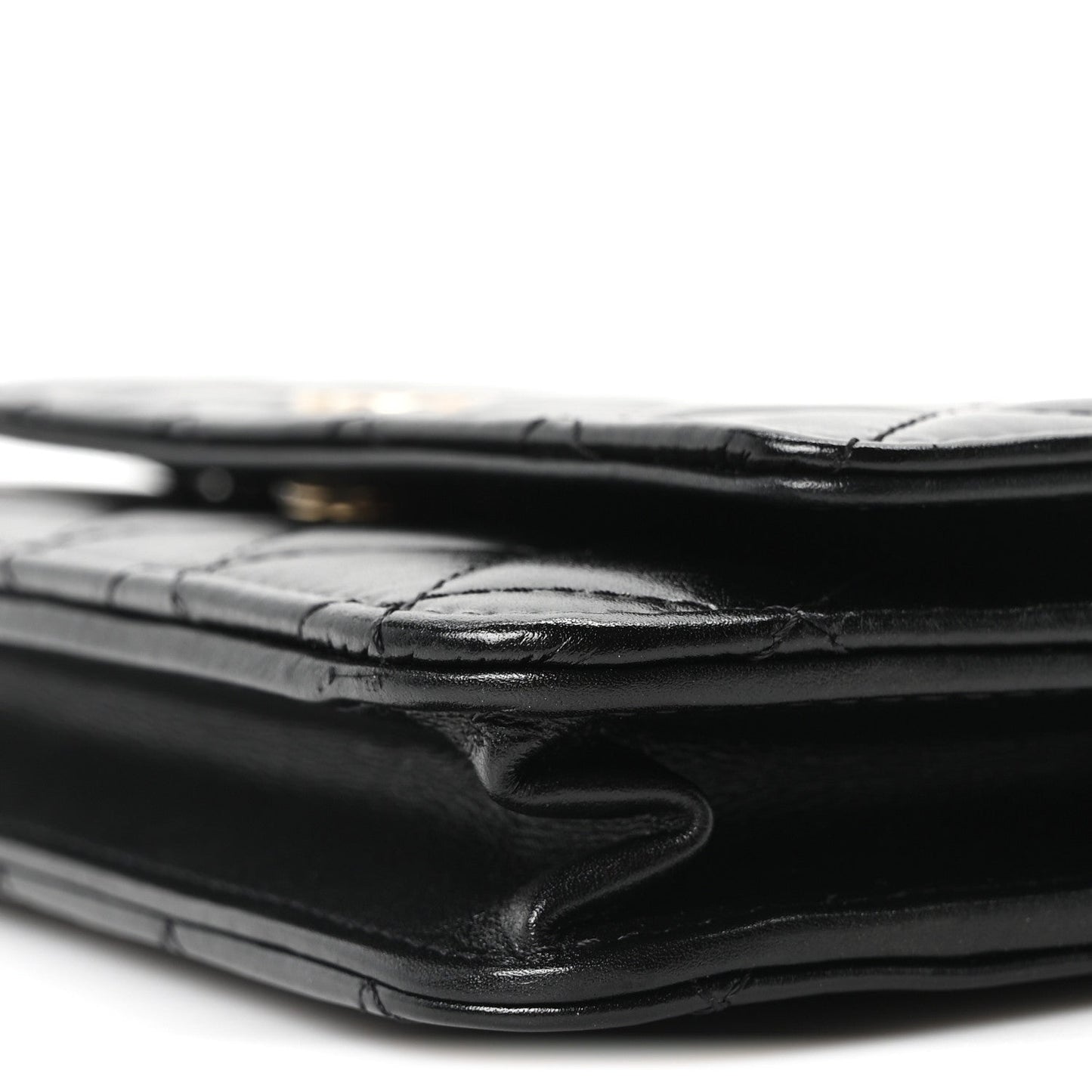 Calfskin Quilted Maxi Pearl Wallet On Chain WOC Black