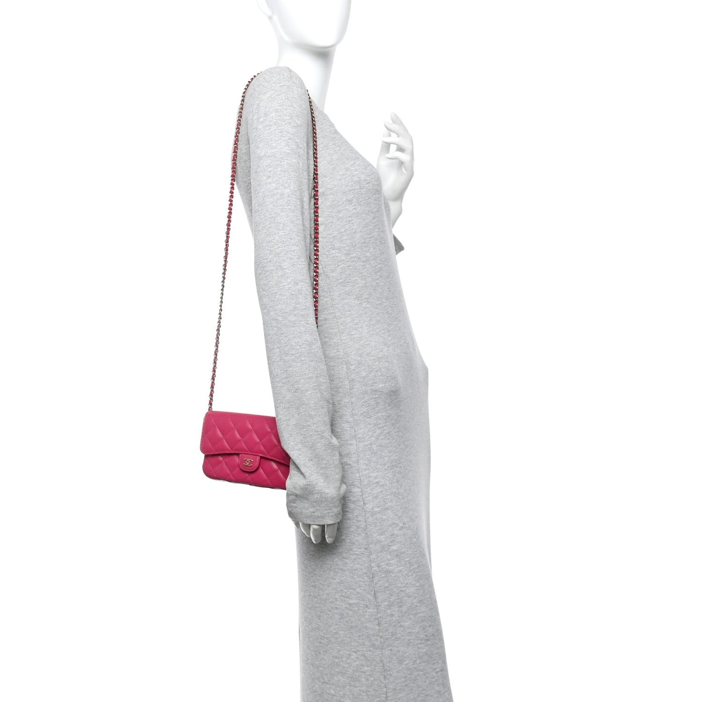 Caviar Quilted Flap Phone Holder With Chain Pink