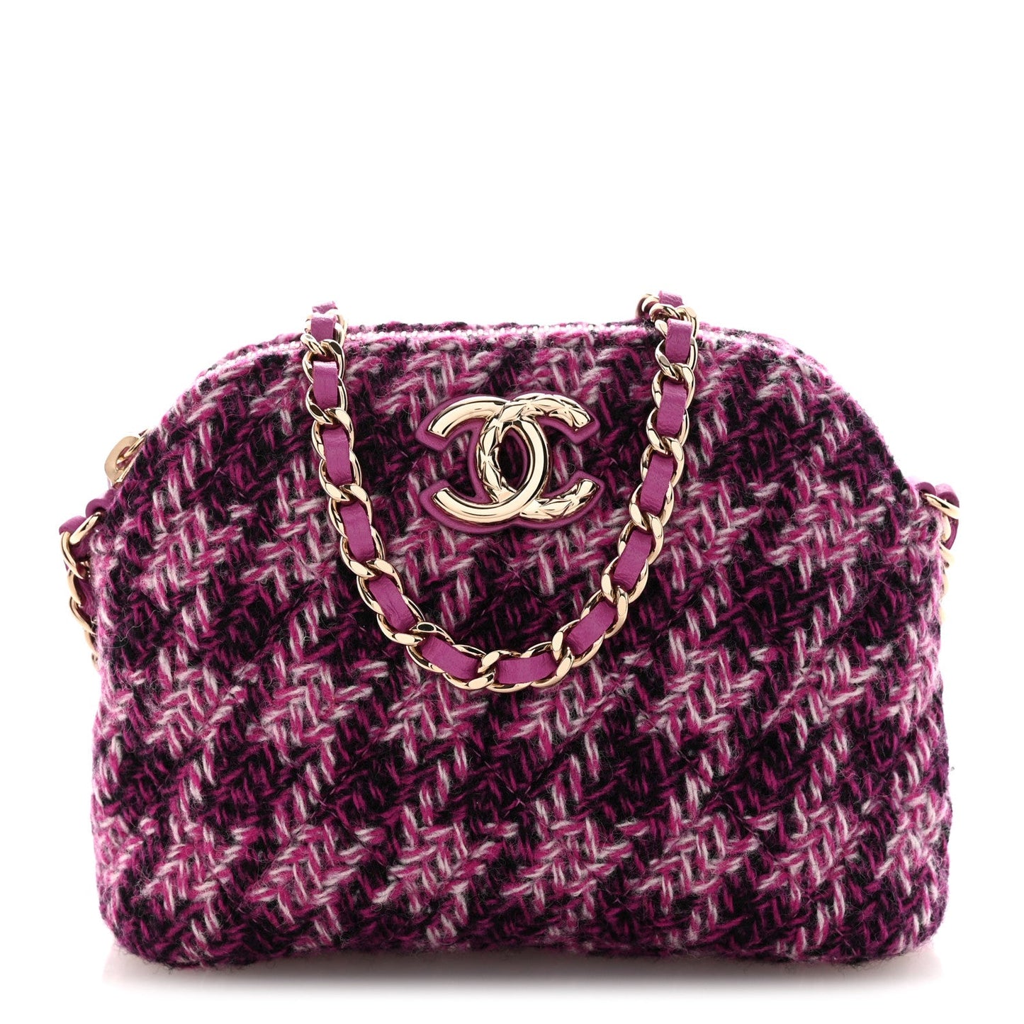Tweed Quilted Mini Clutch With Chain Purple