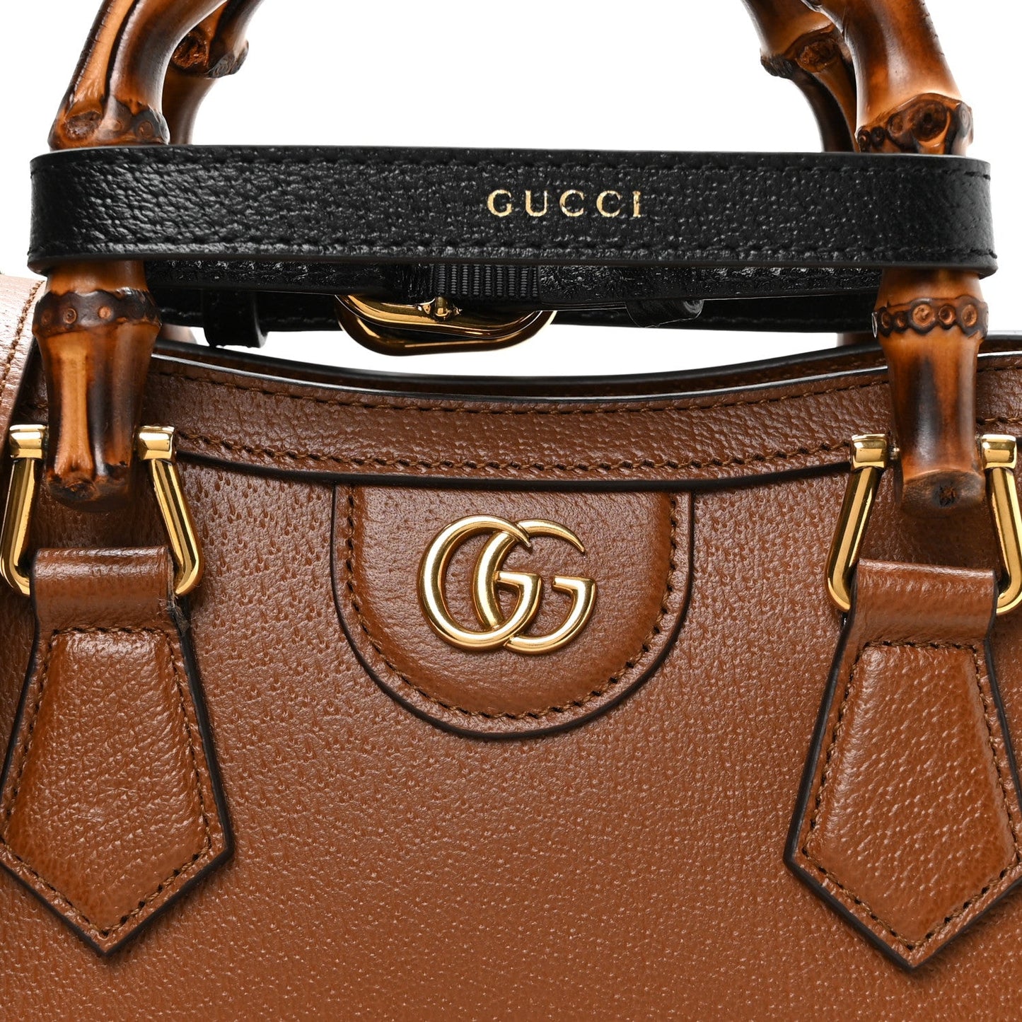 Textured Dollar Calfskin Web Mini Diana Tote Bag Cuir Black