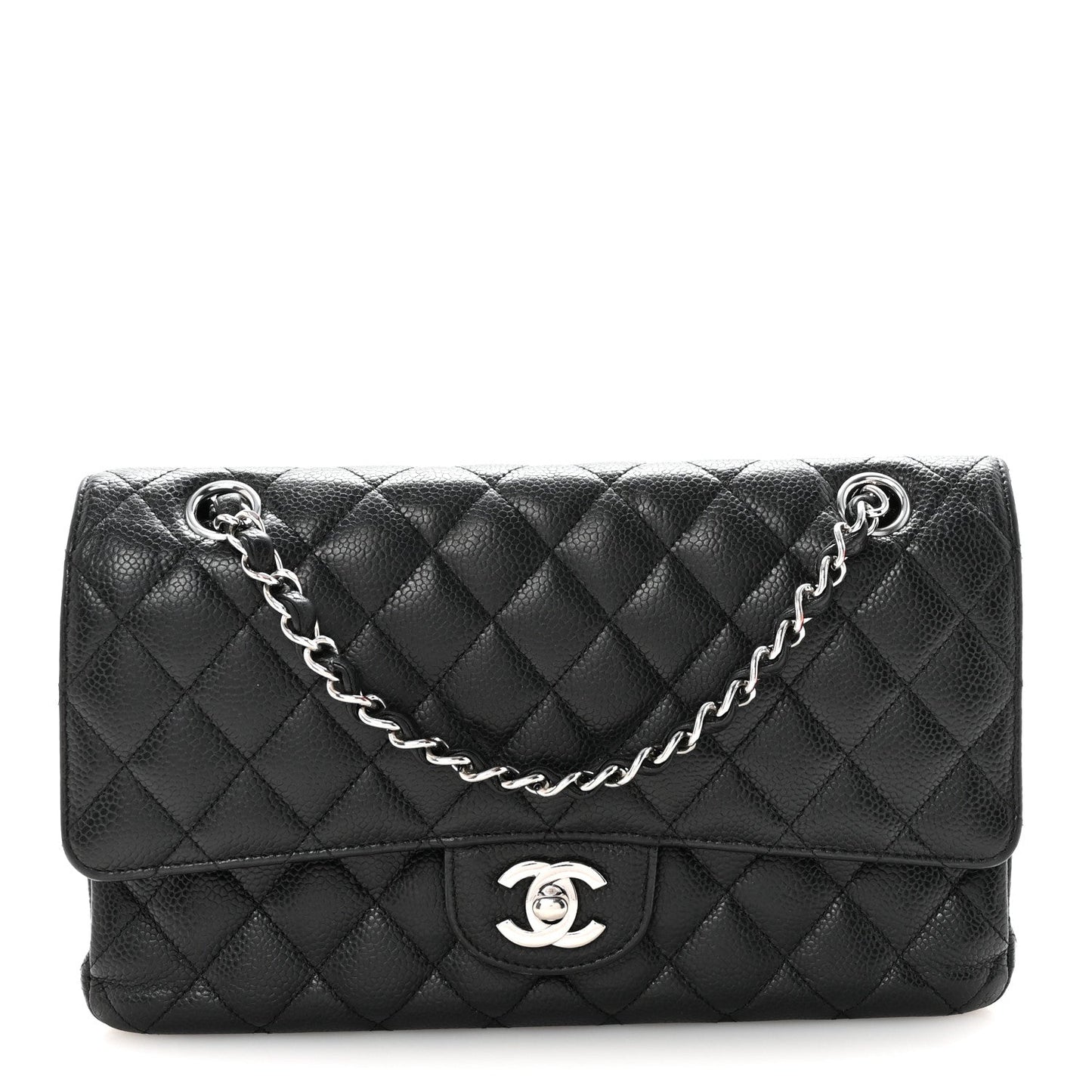 Caviar Quilted Medium Double Flap Black