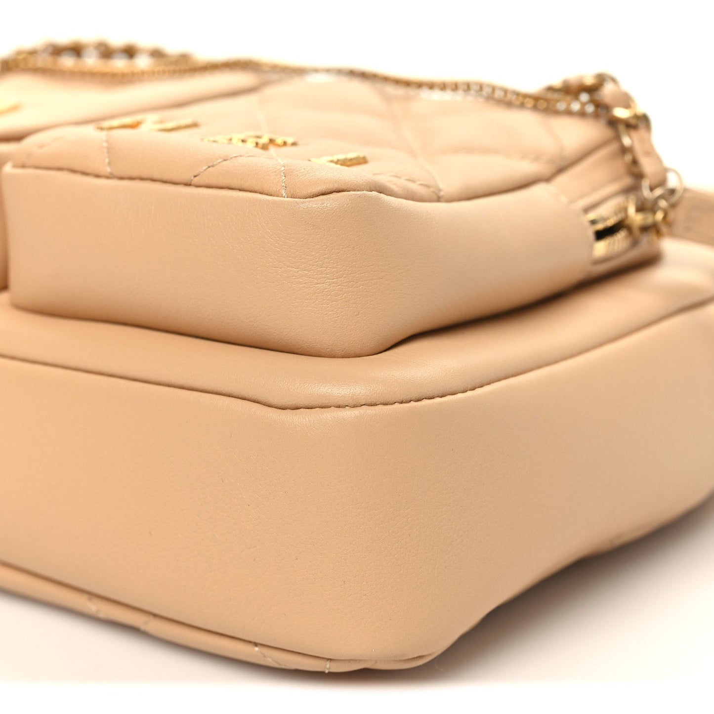 Calfskin Quilted Small Camera Case Beige Beige