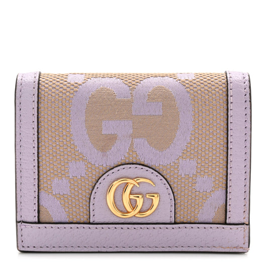Monogram Jumbo GG Textured Dollar Calfskin Ophidia Card Case Beige Lapis