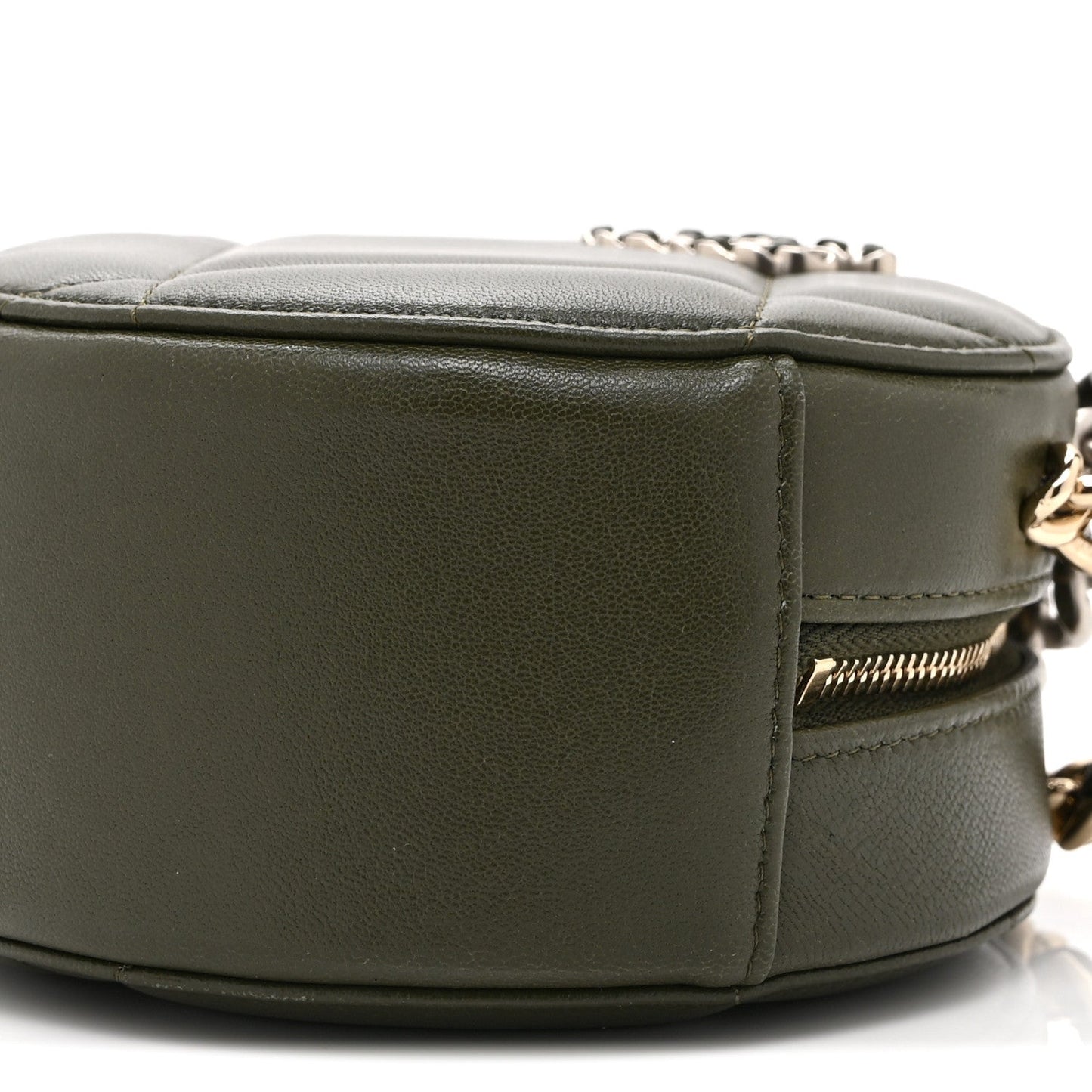 Lambskin Quilted Chanel 19 Round Clutch With Chain Khaki