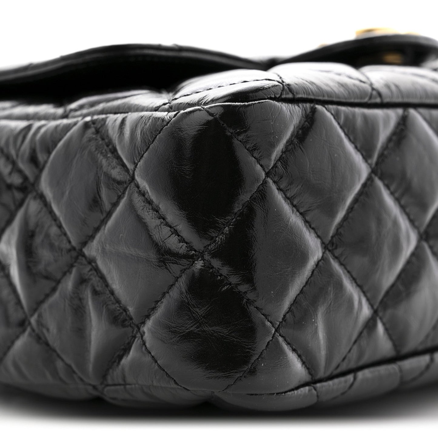 Shiny Crumpled Calfskin Quilted Wavy CC Hobo Black
