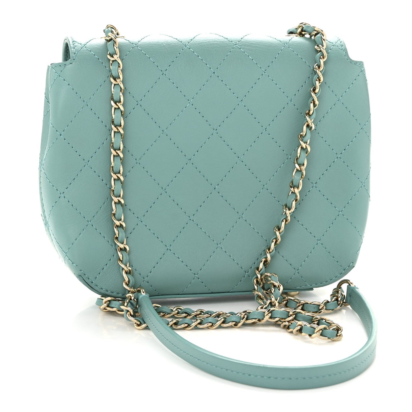 Calfskin Stitched Small Covered CC Flap Bag Green