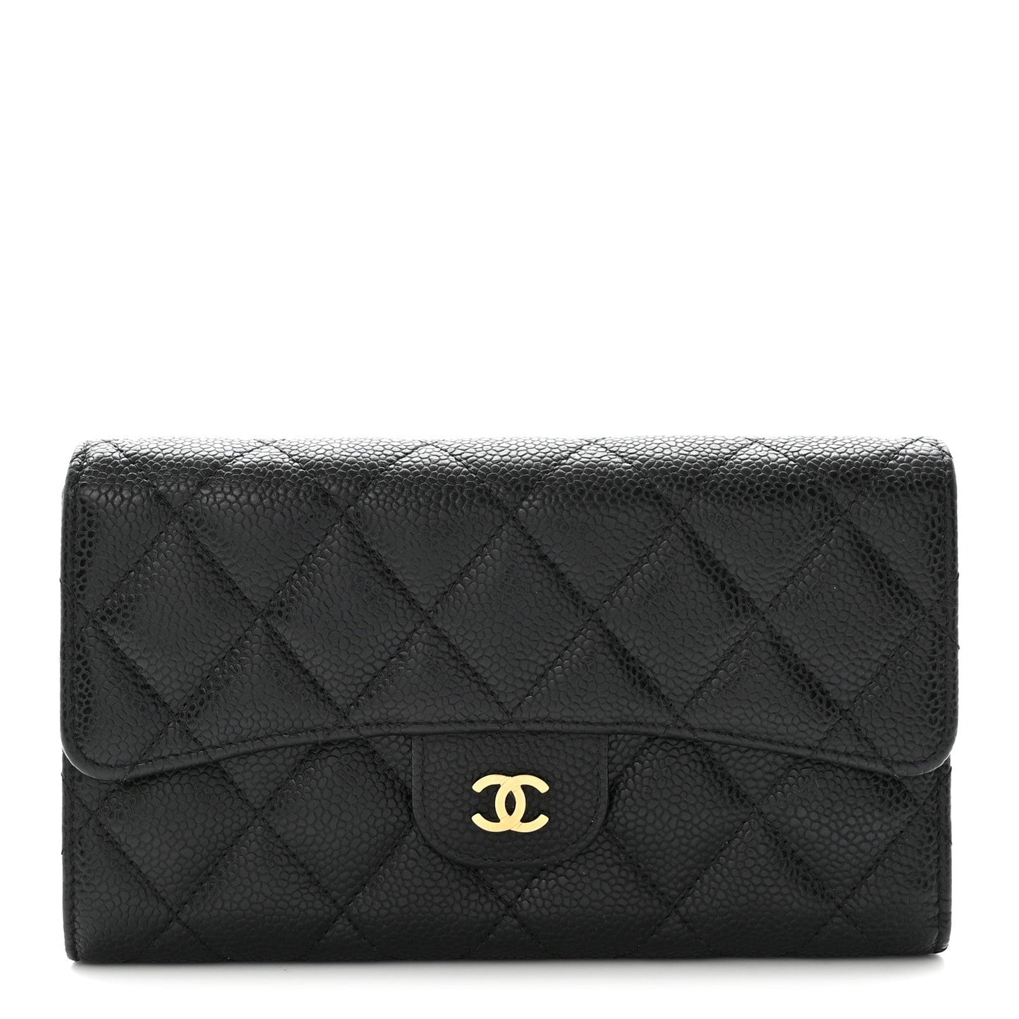 Caviar Quilted Large Flap Wallet Black