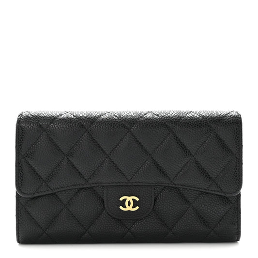 Caviar Quilted Large Flap Wallet Black