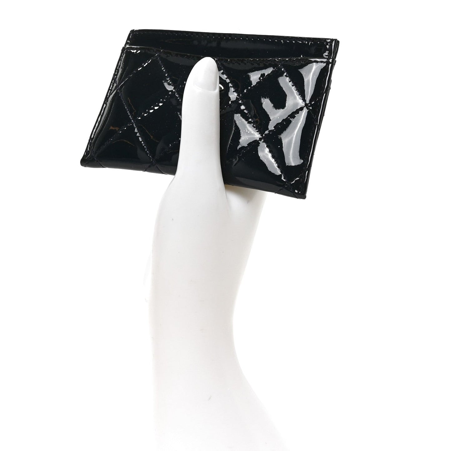 Patent Calfskin Quilted Card Holder Navy Blue