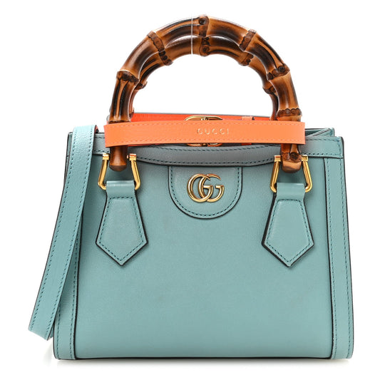 Wonka Grain Calfskin Mini Diana Tote Bag Dusty Azure Orange Fluo