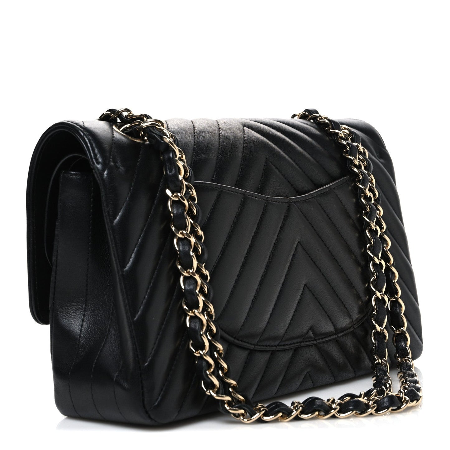 Lambskin Chevron Quilted Medium Double Flap Black